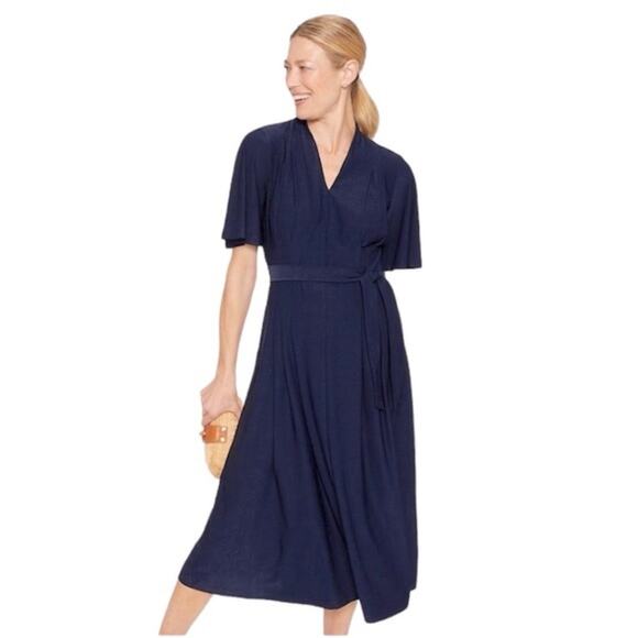 J. MCLAUGHLIN Shiloh Jersey Midi Dress Navy Blue Medium M - Picture 1 of 10